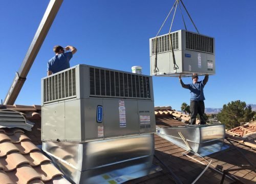 HVAC installation on a residential roof